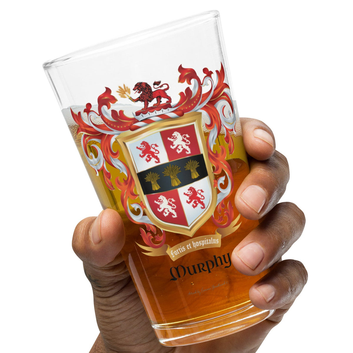 Murphy Family Crest beer glass - lion with wheat-Family Crests Store