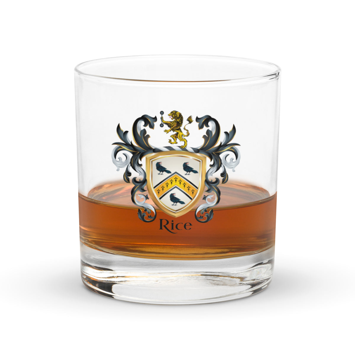 Rice Family Crest Rocks Glass