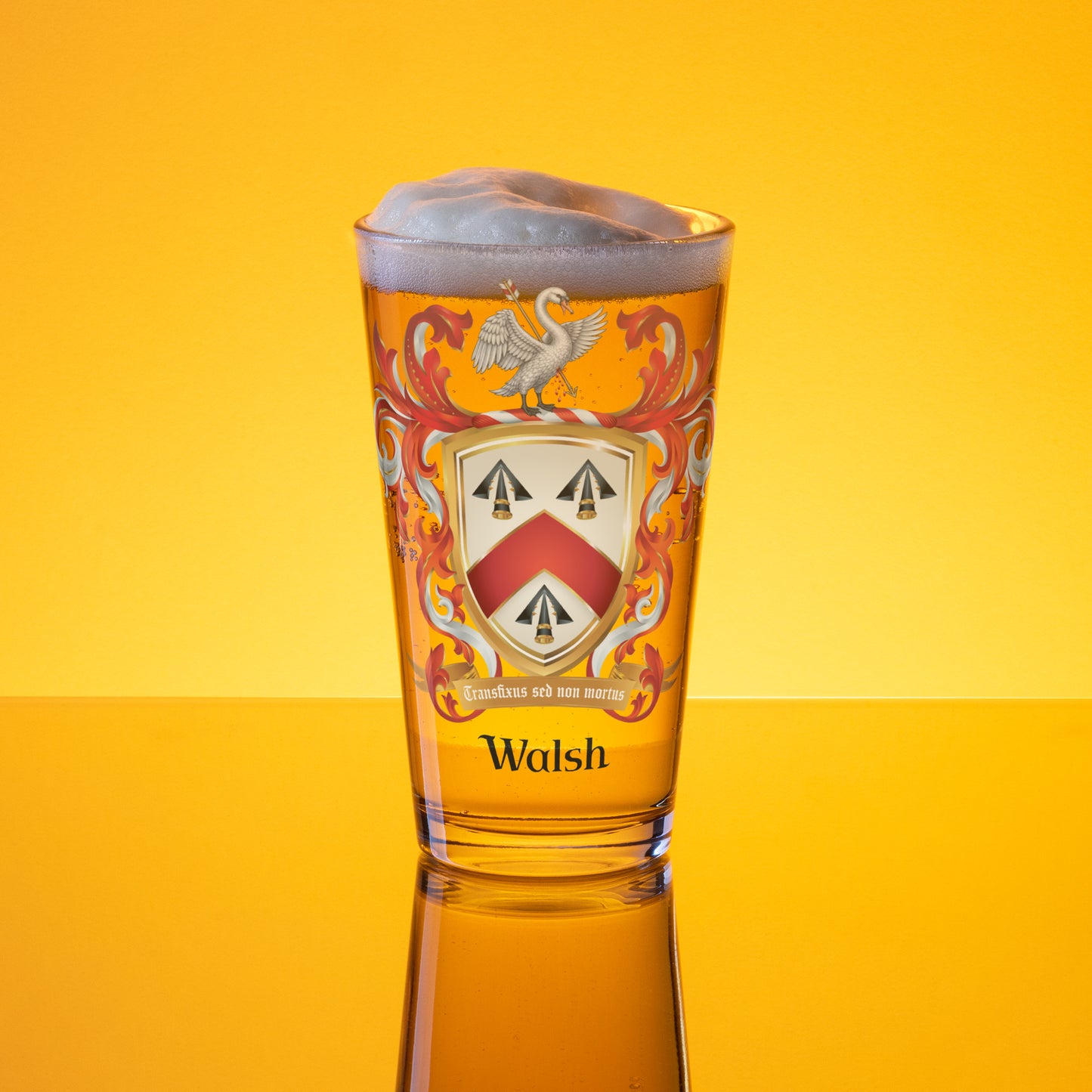 Walsh Family Crest beer glass