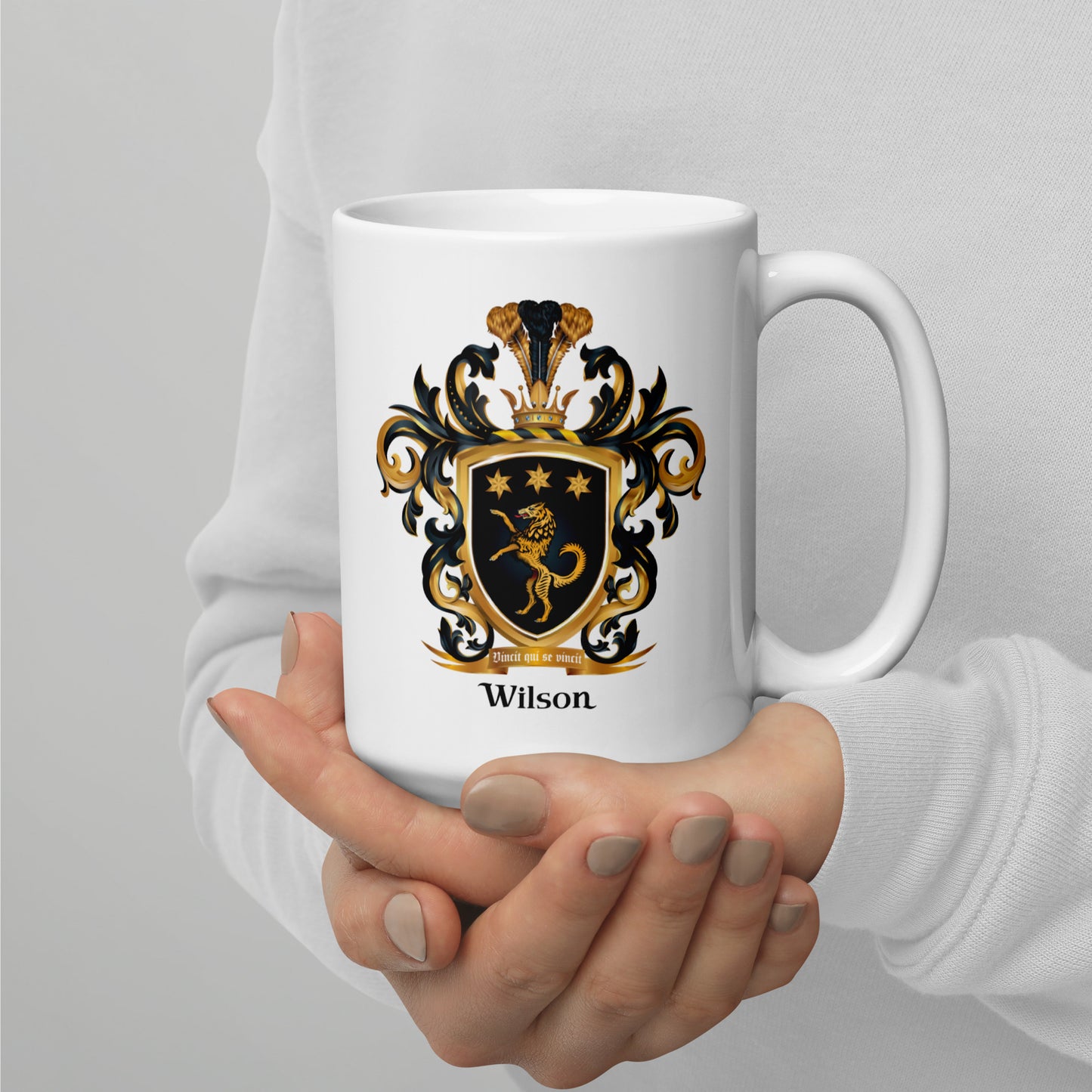 Wilson Family Crest mug - golden wolf-Family Crests Store