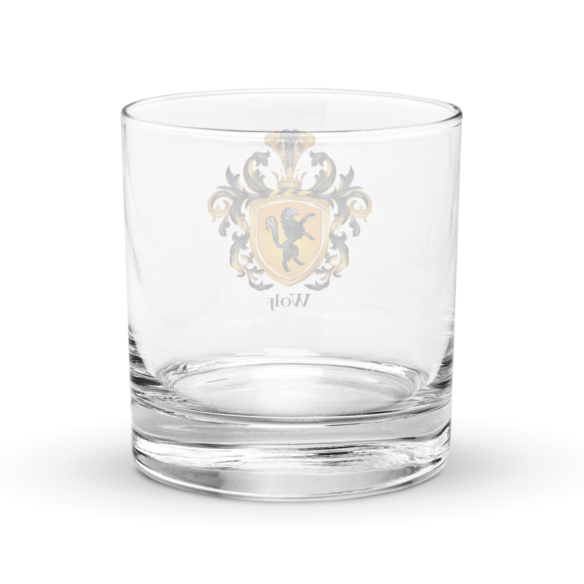 Wolf Family Crest Rocks Glass viwewd from behind-Family Crests Store