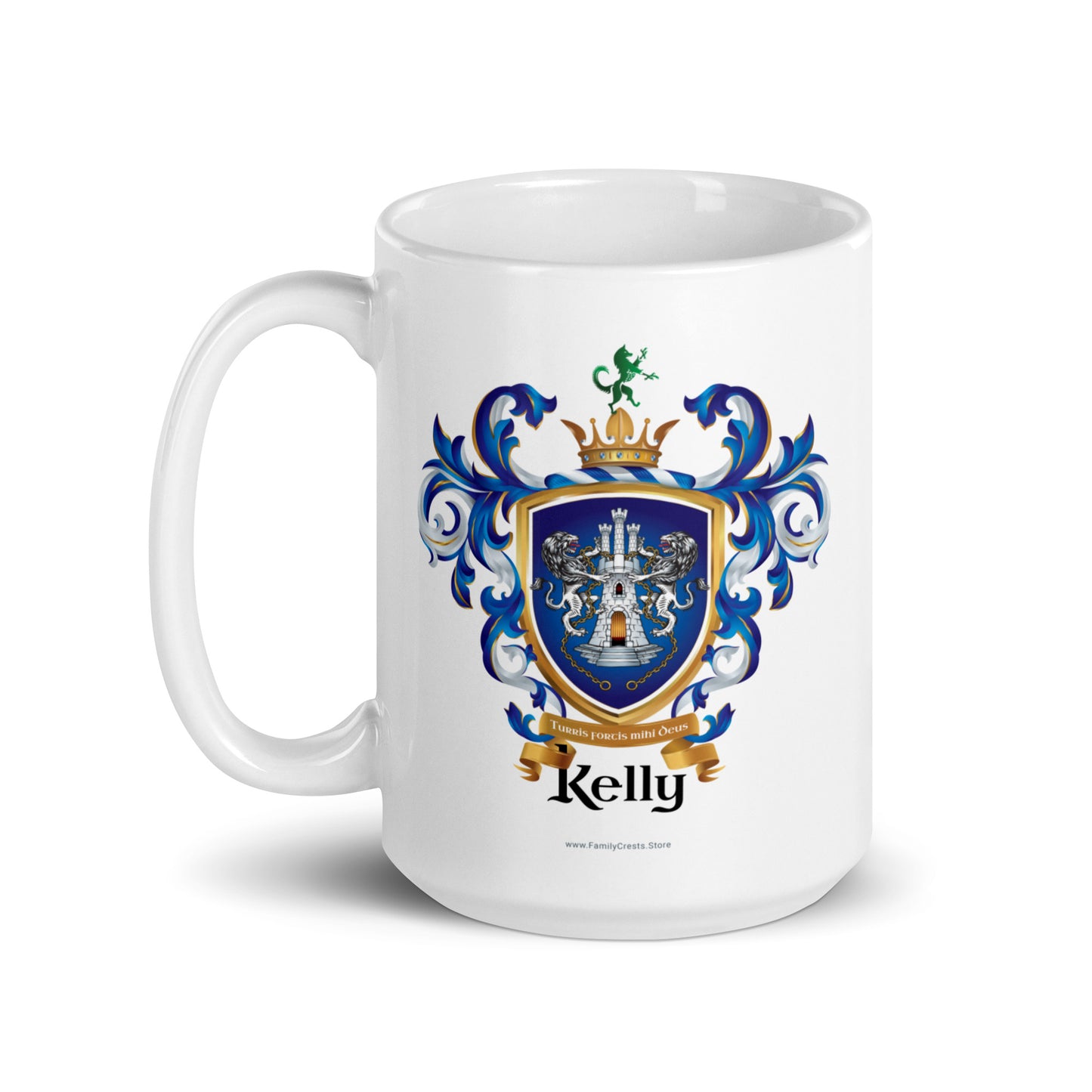 Kelly Family Crest mug - detailed lions-Family Crests Store