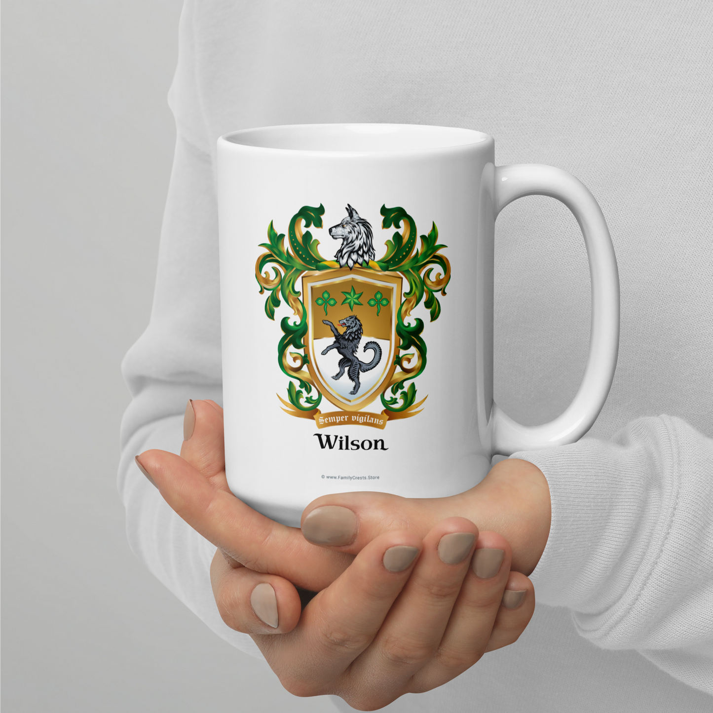 Wilson Family Crest mug - black wolf-Family Crests Store