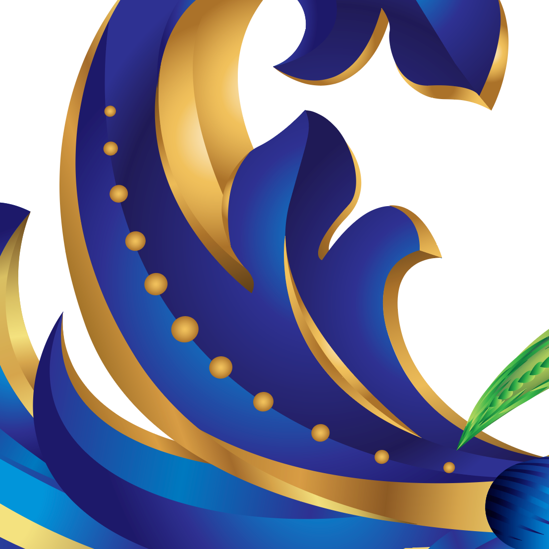 A close up detail of family crest decorative mantling on a white background.