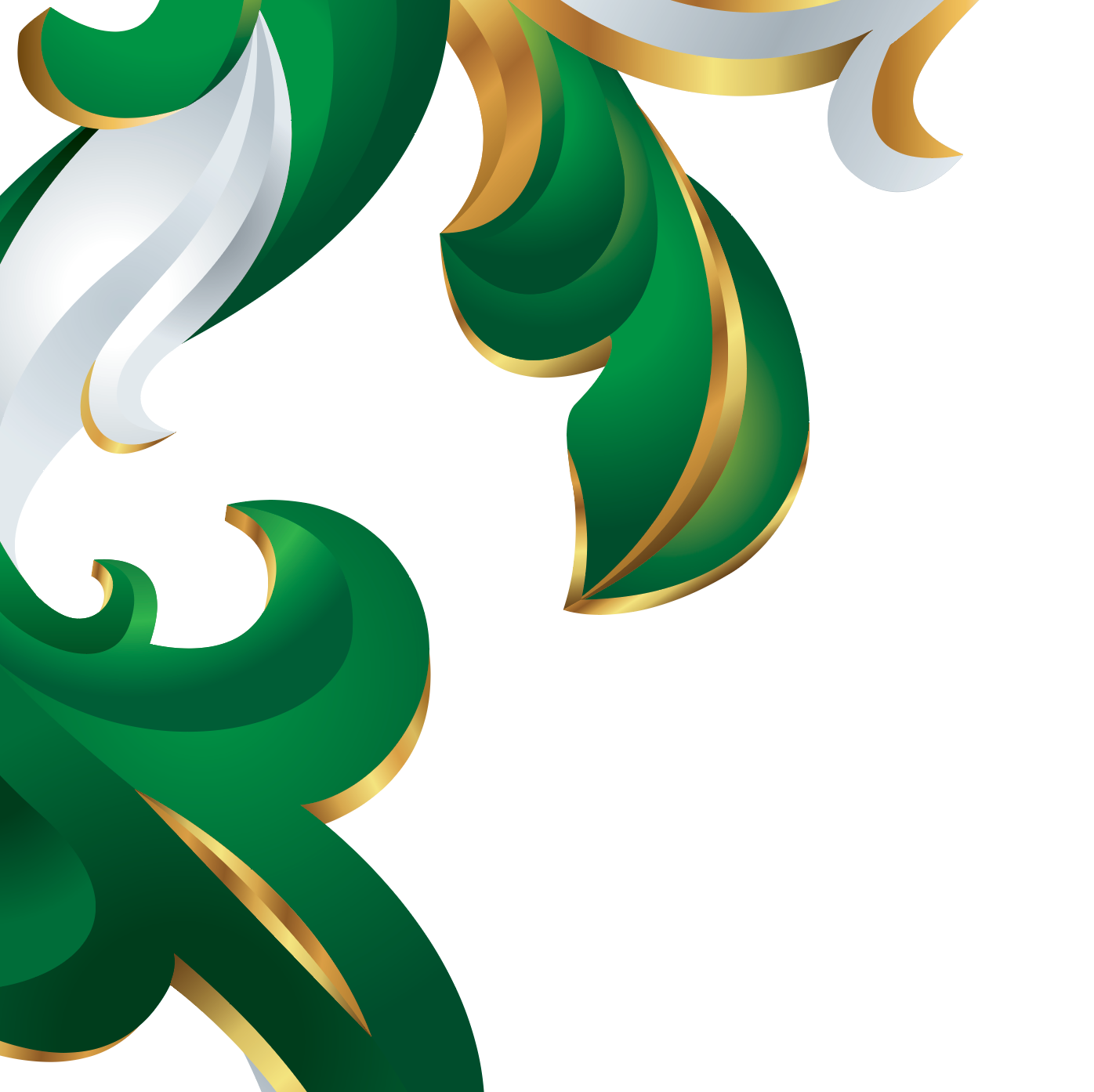 A closeup of the Ahern coat of arms showing green, white, and gold mantling on a plain white background.