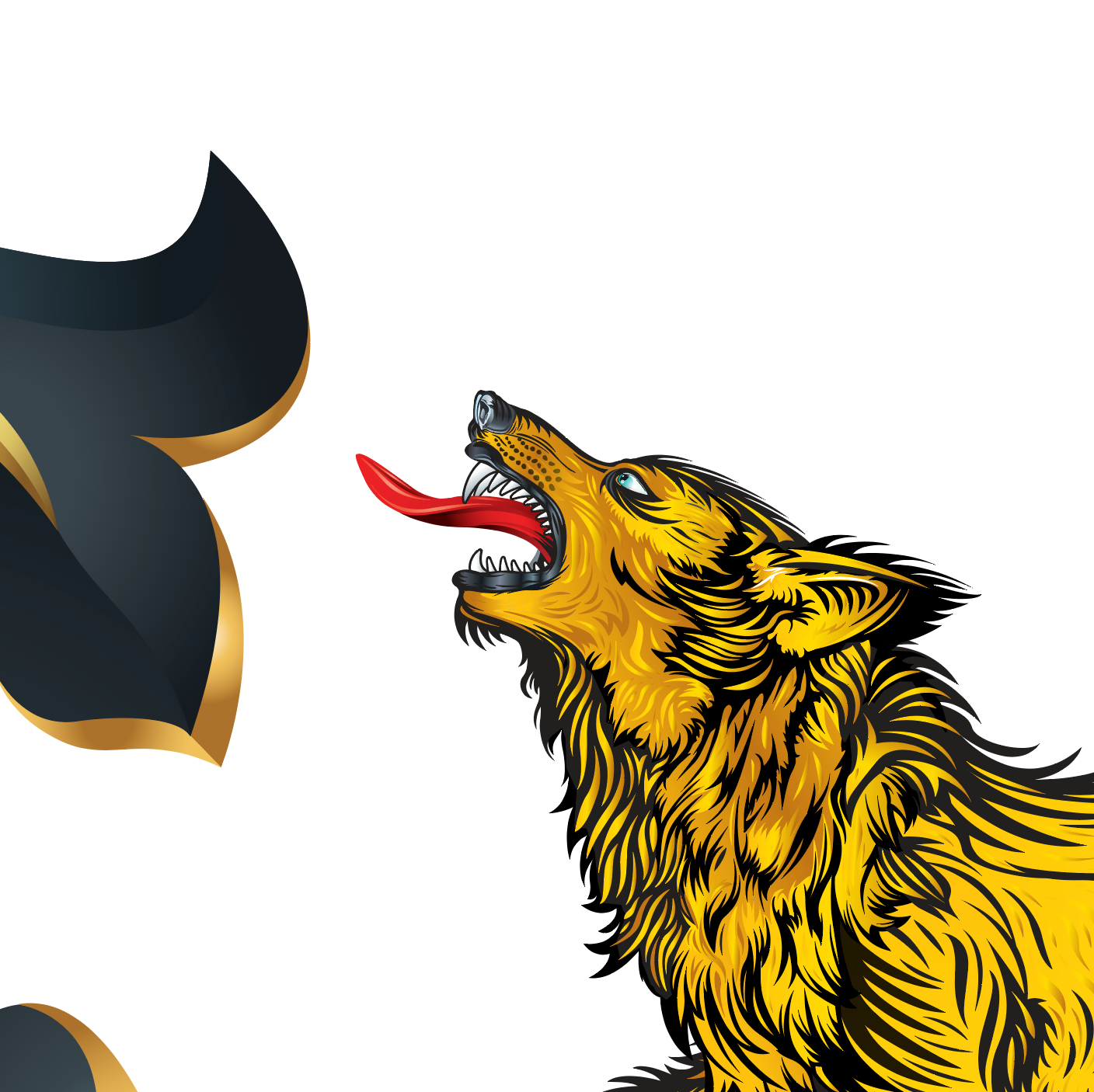 Closeup of Anderson Family Crest with illustration of a wolf head 