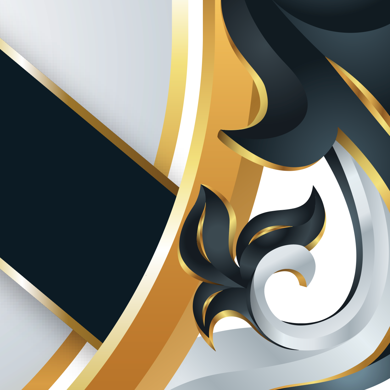 Closeup of Anderson Family Crest with decorative mantling in black, gold, and white on a white background