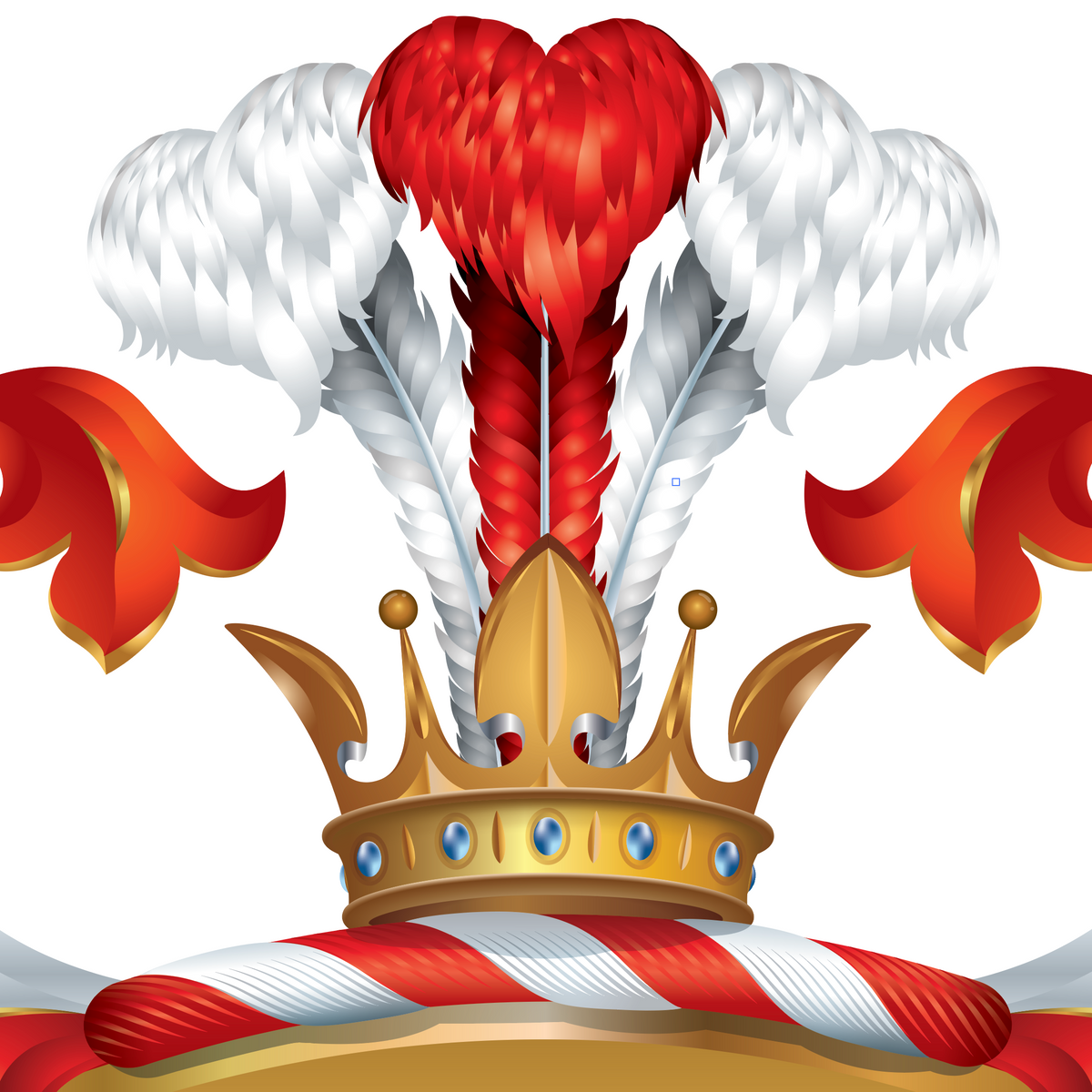 A close-up of the Bennett Coat of Arms featuring a gold crown with ostrich feathers on a white background.