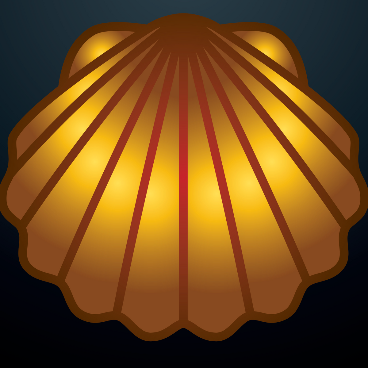 A close-up of the Brooks Coat of Arms featuring  stylized golden shell icon centered on a dark navy-to-black gradient background.