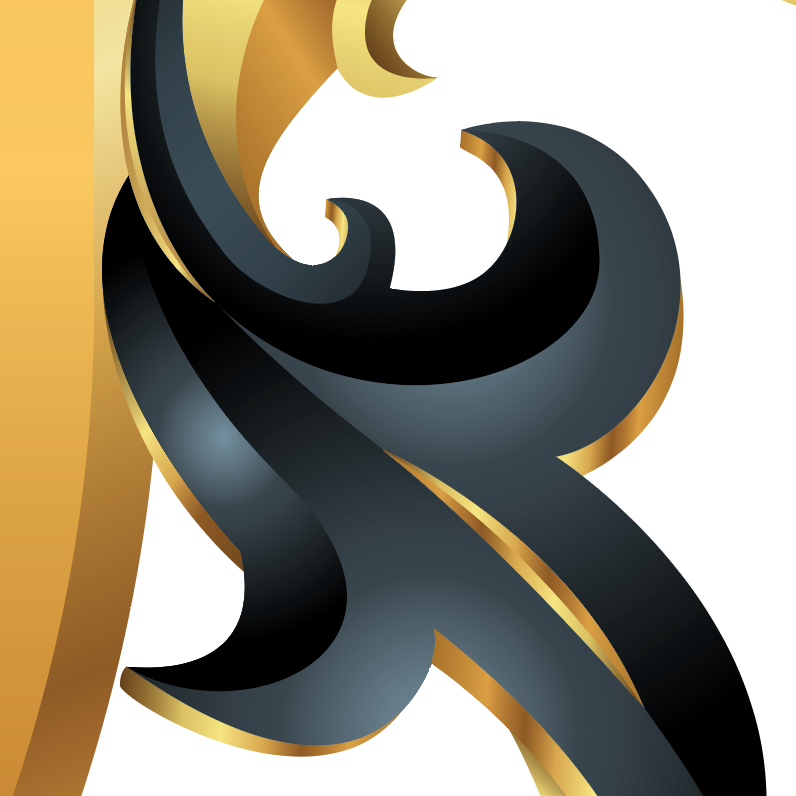 Brown Family Crest close up of decorative mantling with gold and black design on a white background
