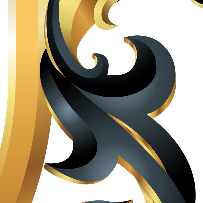 Browne Family Crest illustration close up detail with a section of gold and black mantling of coat of arms on a white background