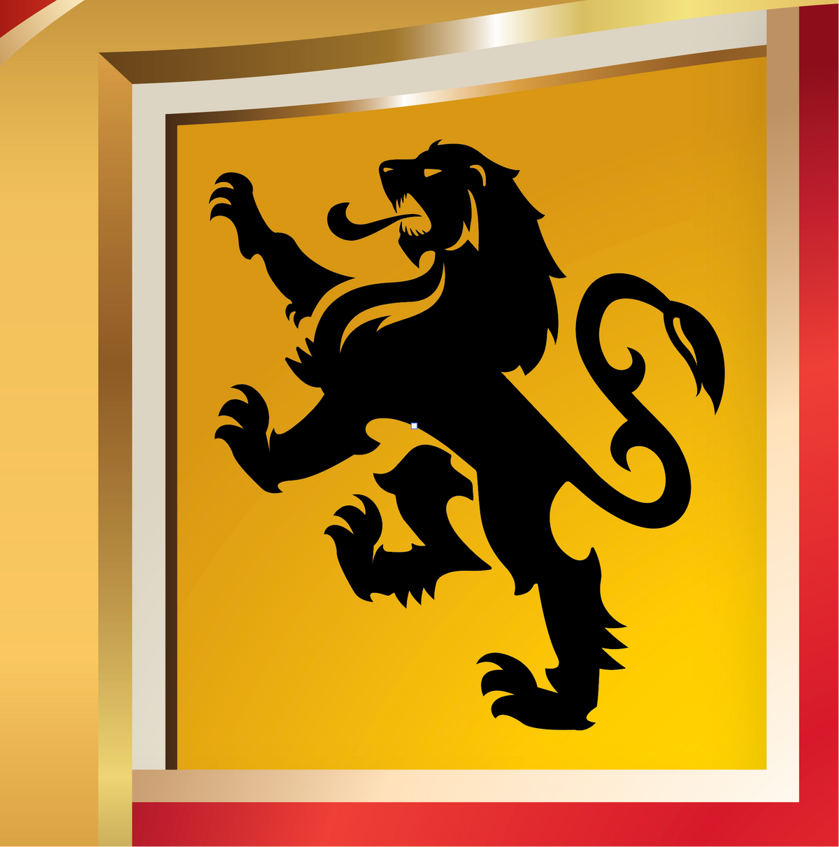 A close-up of the Burke Family Coat of Arms featuring a heraldic lion rampant in black on a gold field.