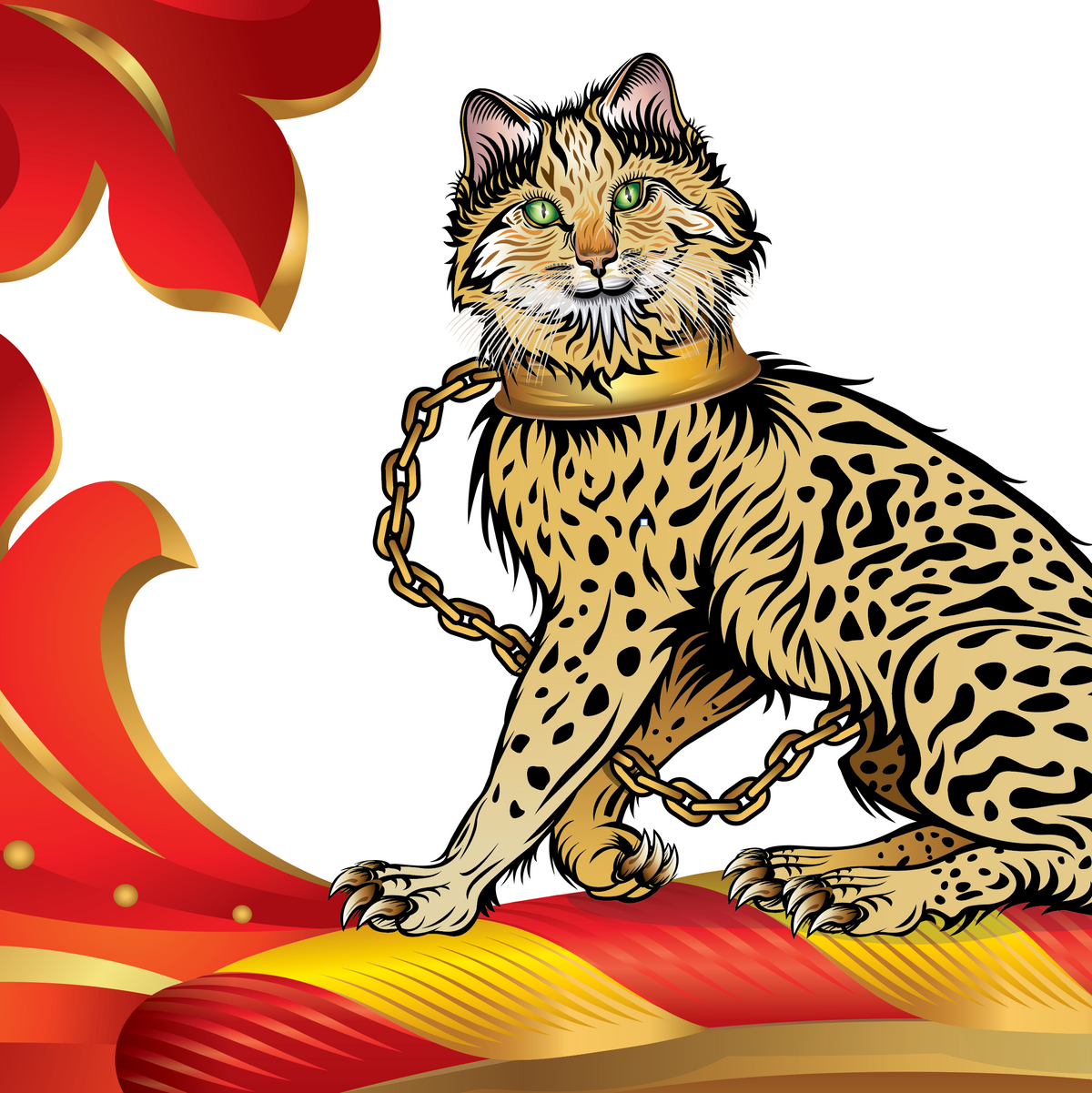 A close-up of the Burke Family Coat of Arms featuring leopard with a gold collar and chain, on the crest of the shield.