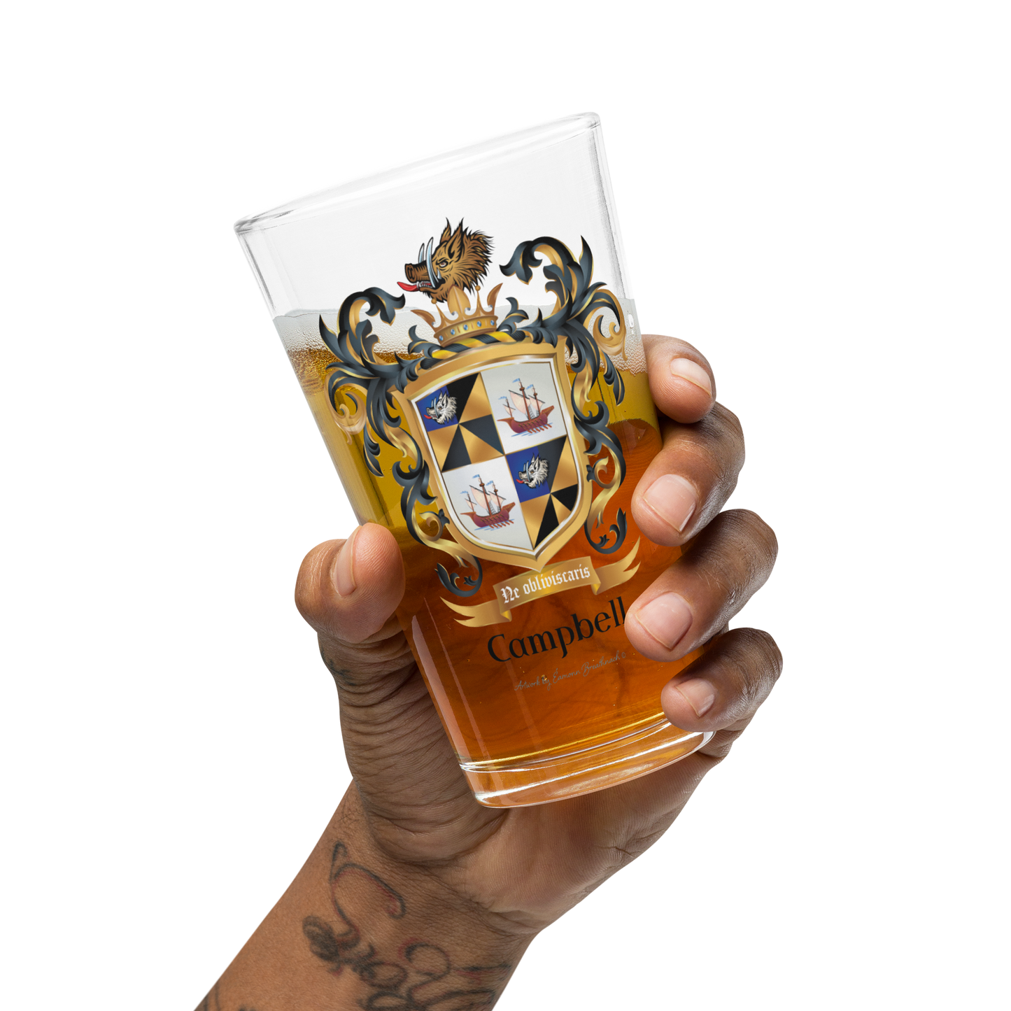 Campbell Family Crest beer glass - Argyll origin