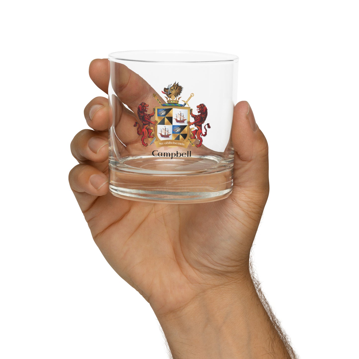 Campbell Family Crest Rocks Glass - with lions
