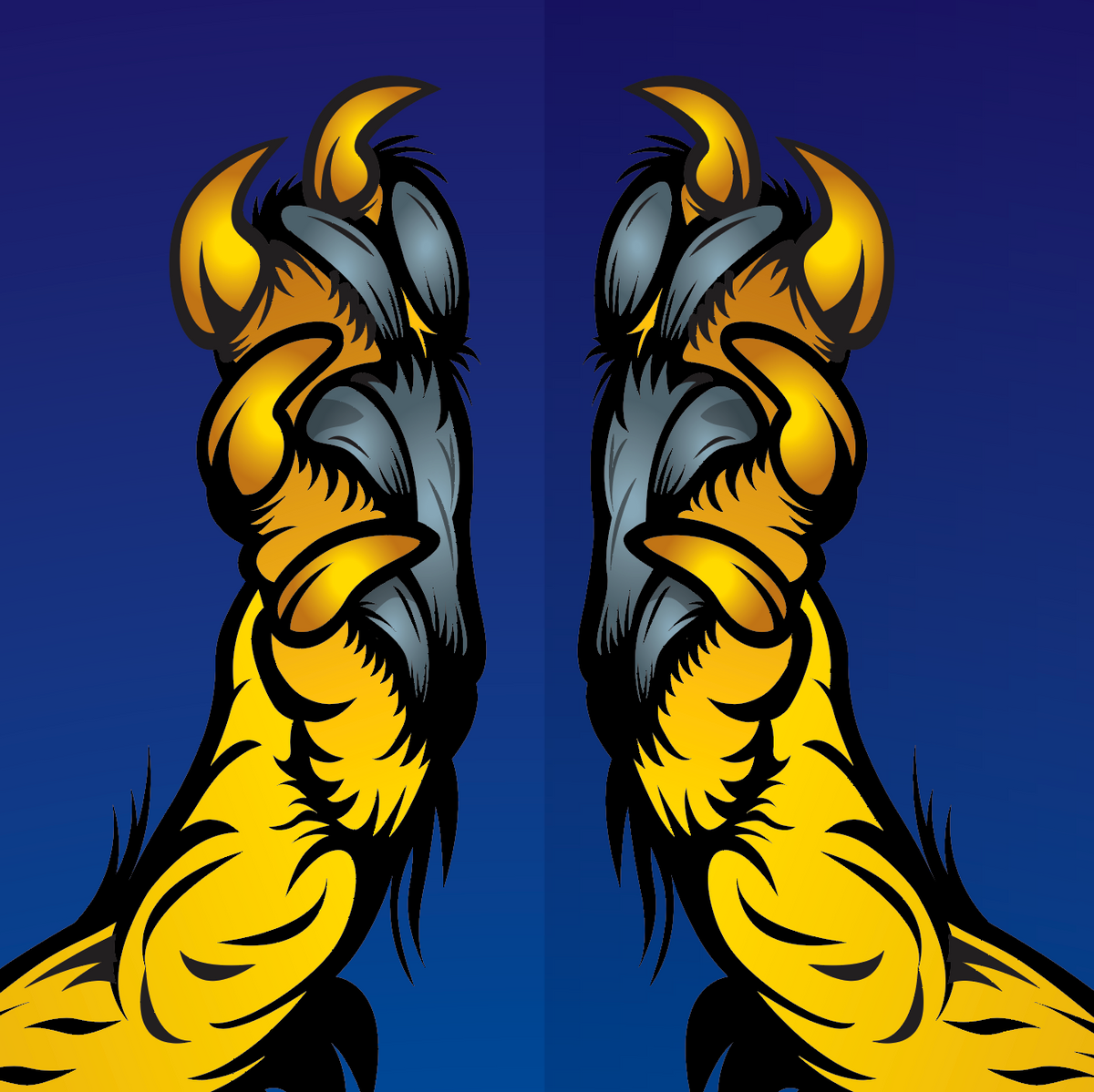 A close up of the Carter Family Crest with two lion paws against a dark blue background.