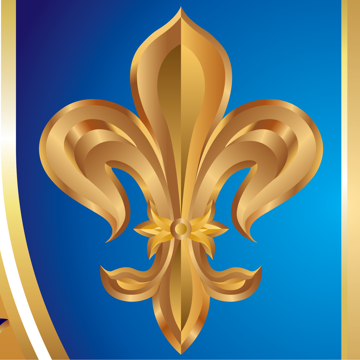 A closeup up segment of the Hansen family crest focusing on a gold fleur-de-lis 