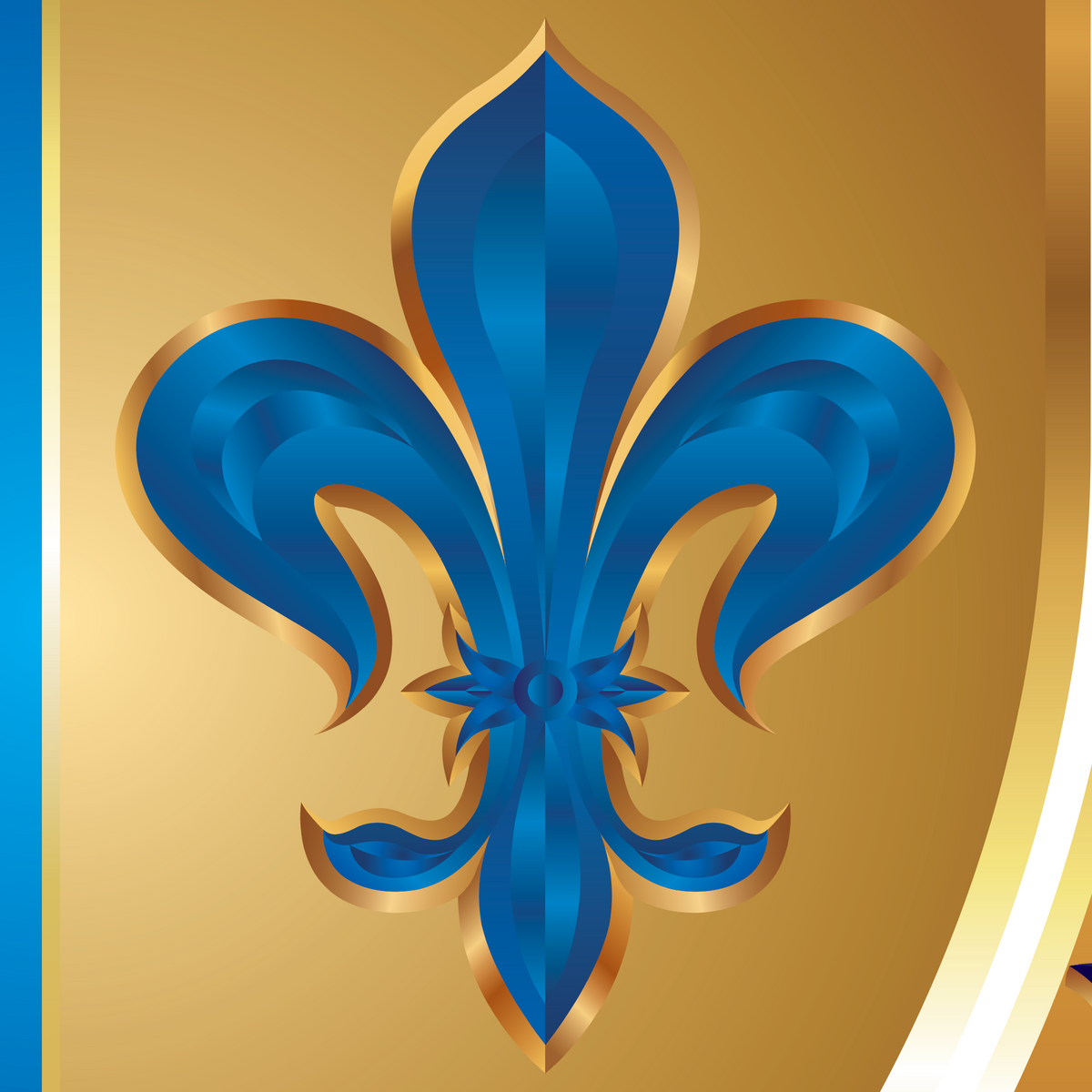 A closeup up segment of the Hansen family crest focusing on a blue fleur-de-lis 