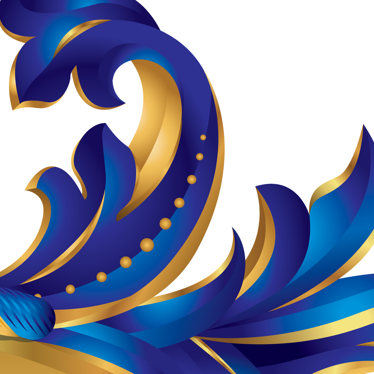 A closeup up segment of the Hansen family crest focusing on blue and gold mantling details on a white background.