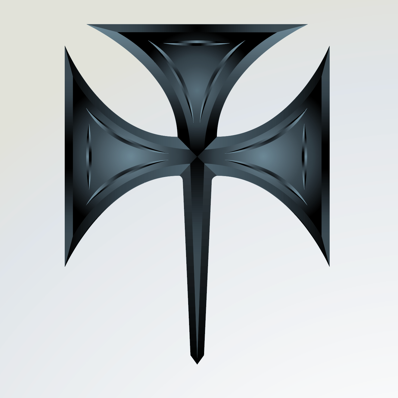 A stylised black cross on a black background.