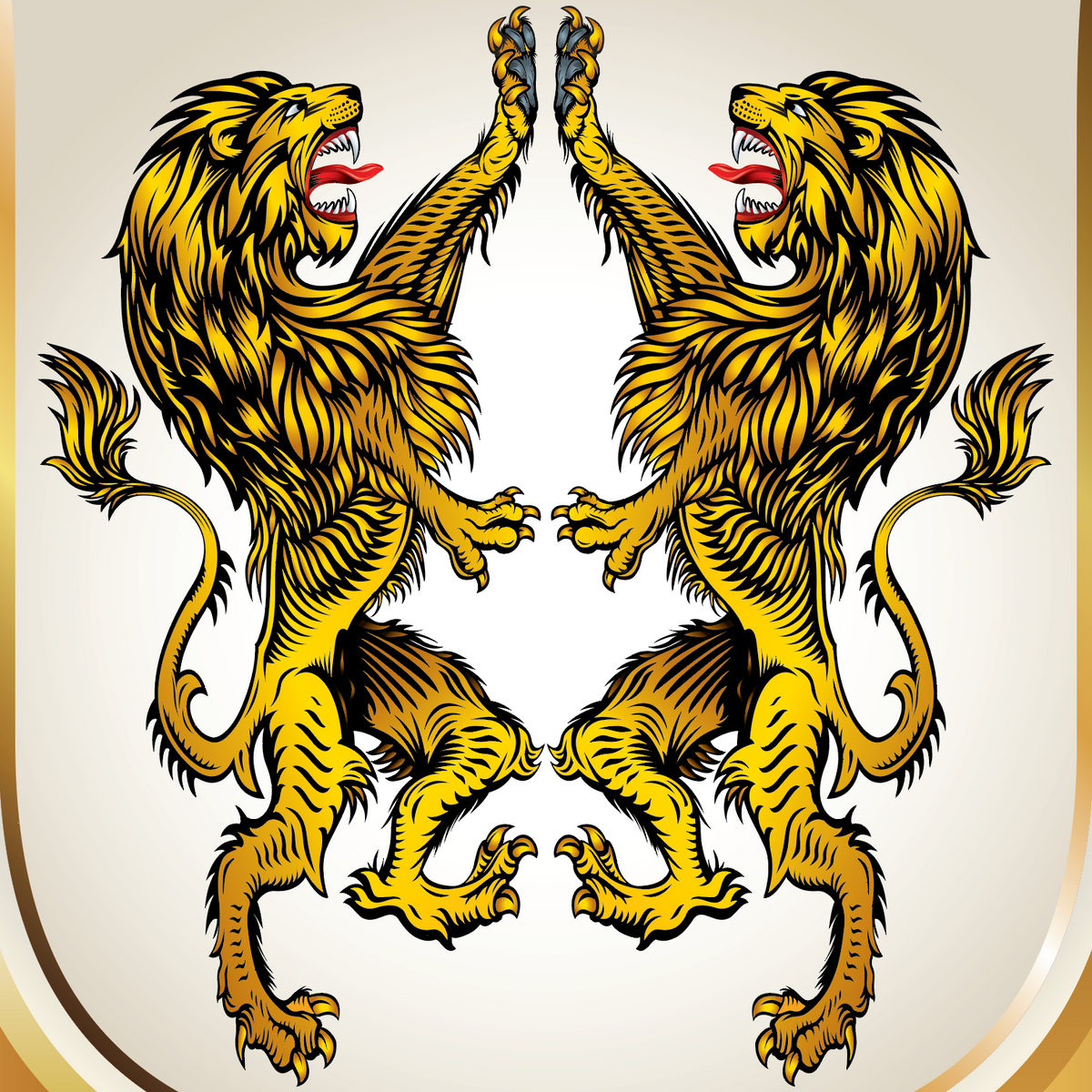A close-up of the Collins coat of arms featuring two symmetrical golden lions facing each other with raised paws on a white shield with a gold border.