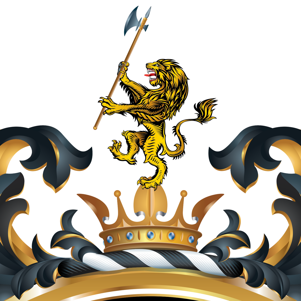 A close-up of the Cooper Family Coat of Arms showing a lion on a crown.