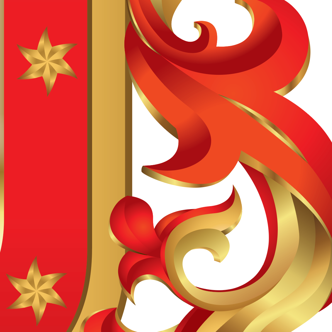 A closeup pf the bottom of the Cruz Family Crest featuring red and gold mantling.