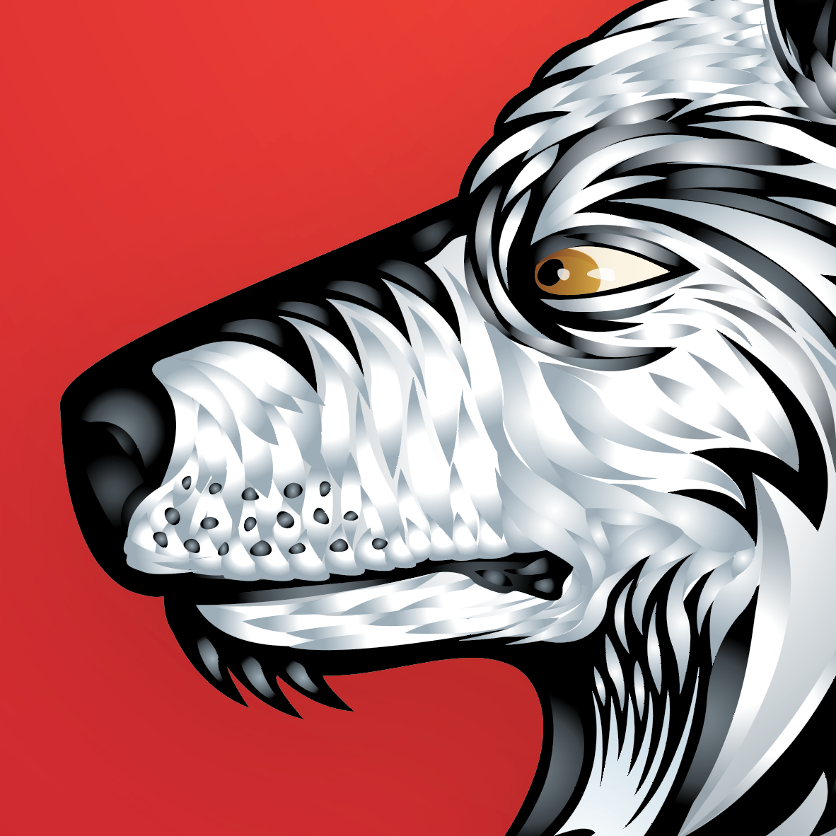 Wolf head illustration on a red background