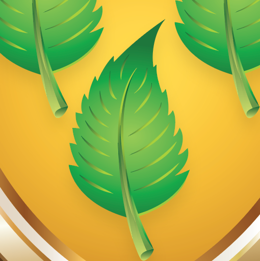 Detailed_closeup_of_Family_Crest with green leaves on a yellow background