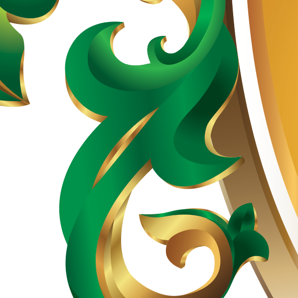 Detailed_closeup_of_Family_Crest with decorative green and gold swirl design on a white background