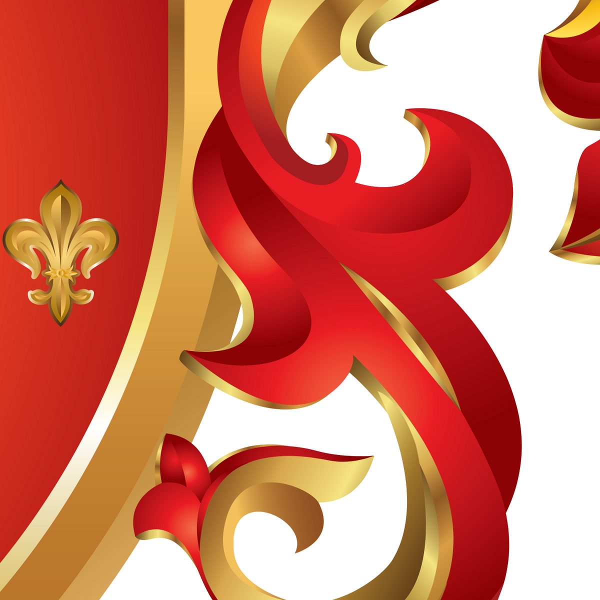 A close up of the Diaz Family Crest showing red and gold decorative mantling on a white background.