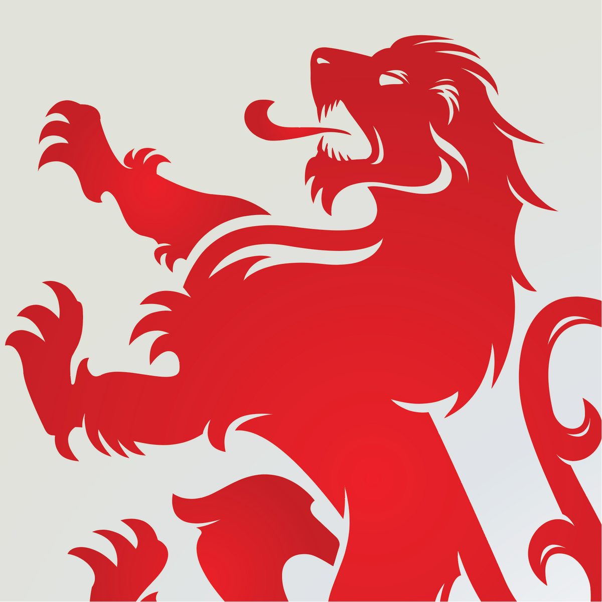 Close up of red lion rampant on coat of arms