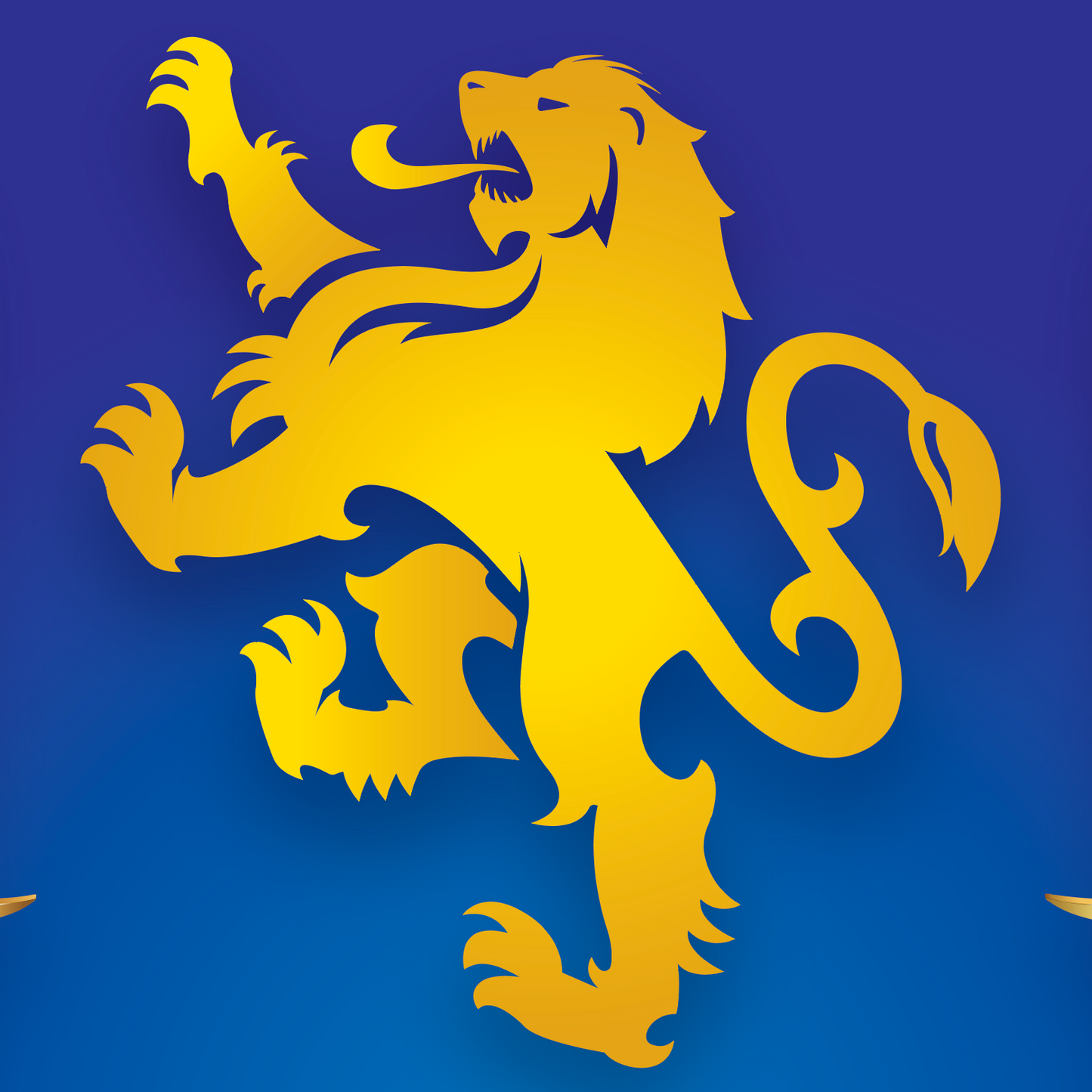 Family-Crest-close-up of gold lion on blue background of the shield