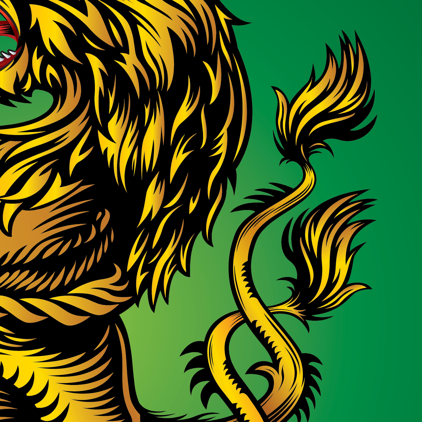 A close up from the coat of arms showing the lion's double tails entwined