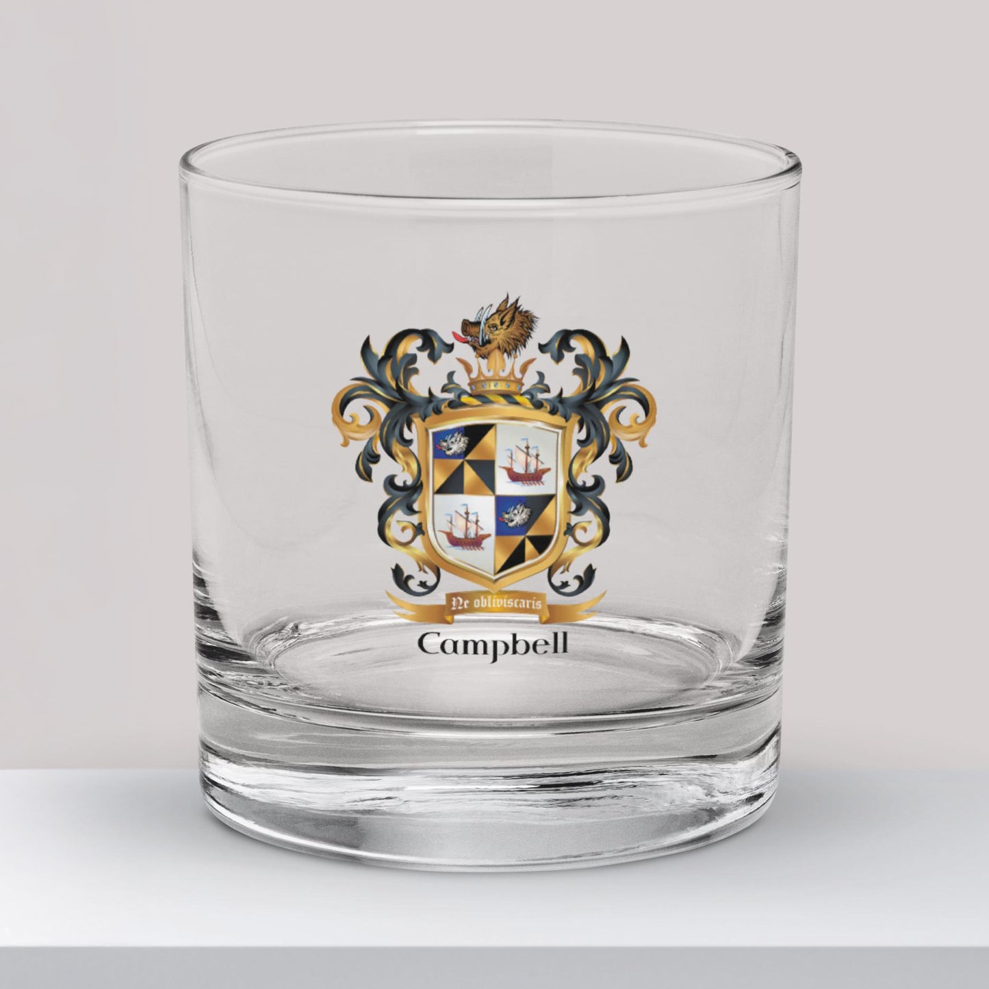 Campbell Family Crest Rocks Glass - Argyll origin
