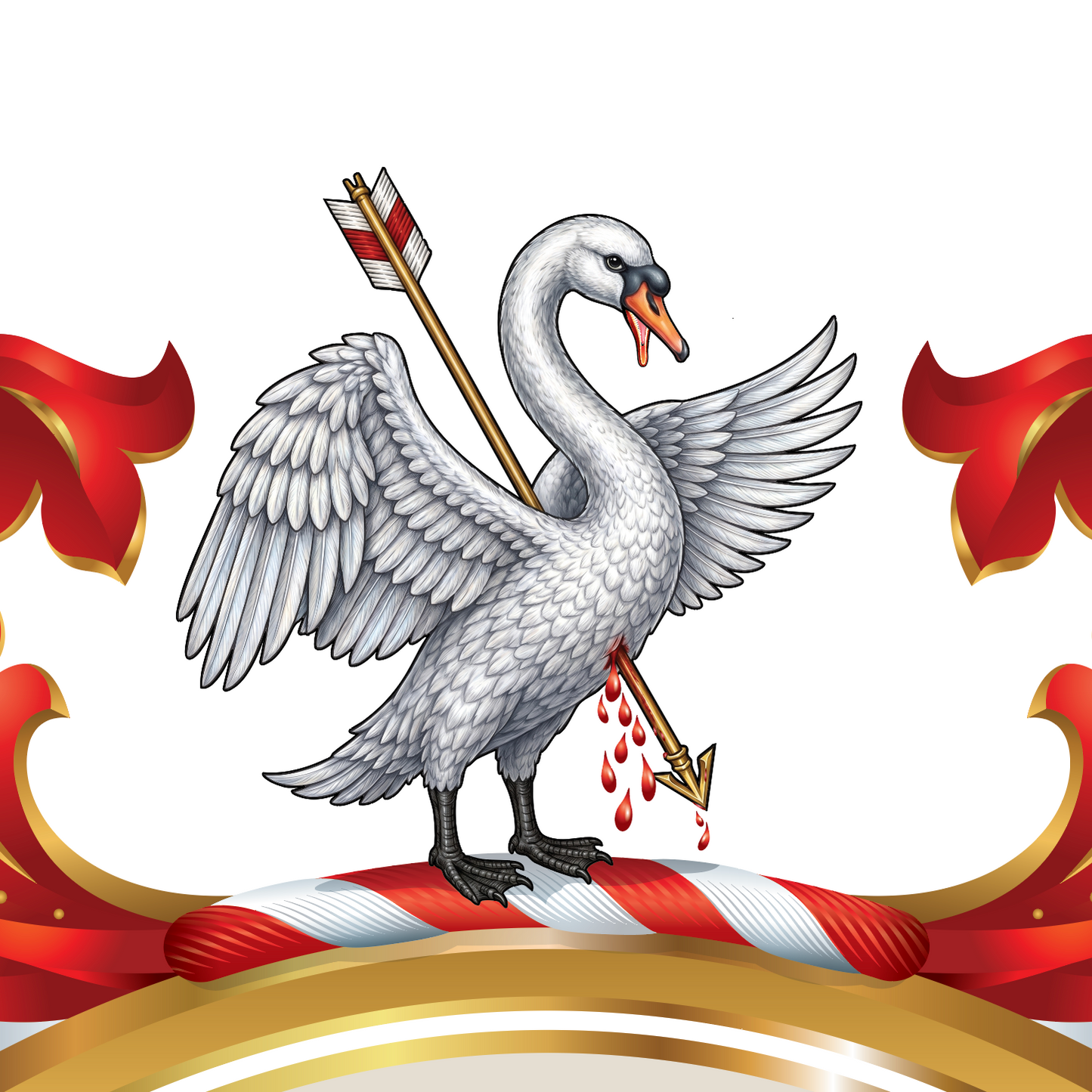 A closeup of the wounded swan on the family crest