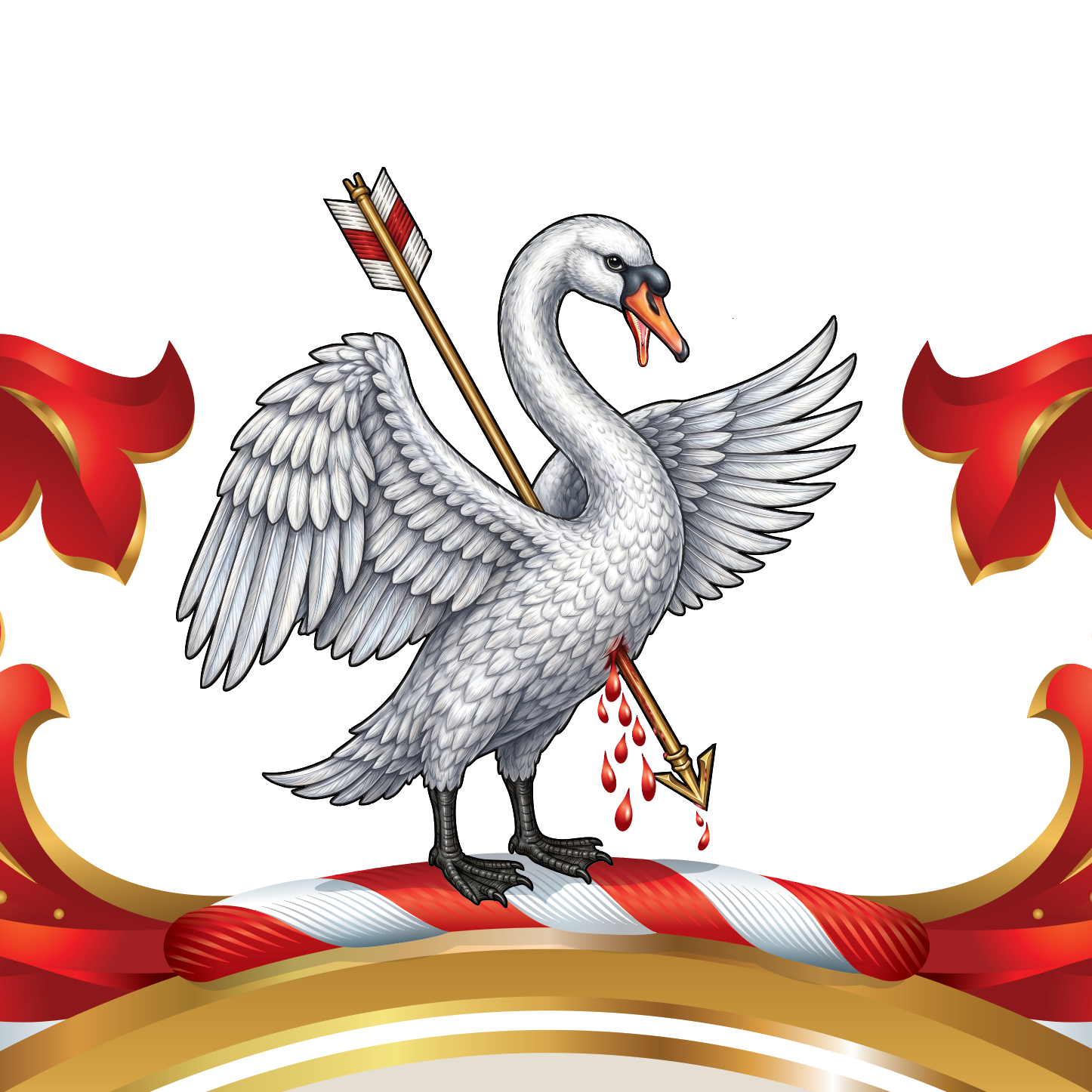 A closeup of the wounded swan on the family crest