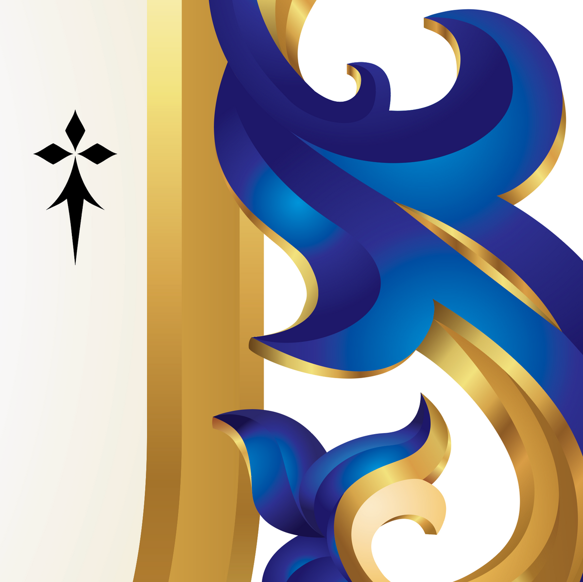 A closeup of the Flores Family Crest featuring blue and gold mantling detail on the right side of the coat of arms.