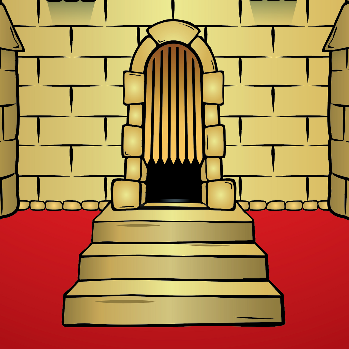 A closeup of the Gonzalez coat of arms with a portcullis castle entrance with steps.