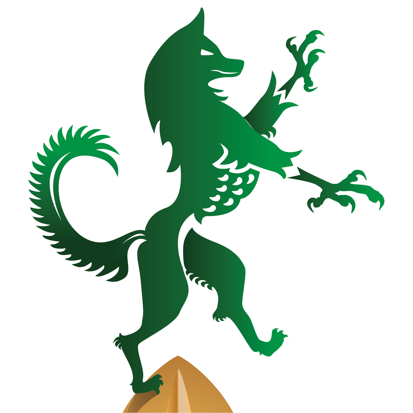 A closeup of a green enfield mythical creature element of family crest