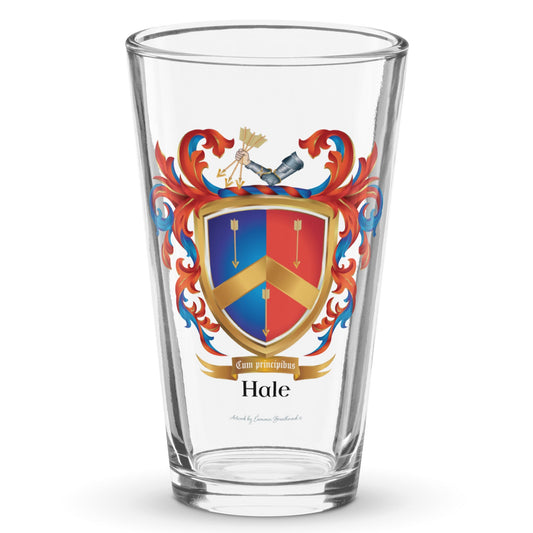 Hale Family Crest beer glass with 3 arrows