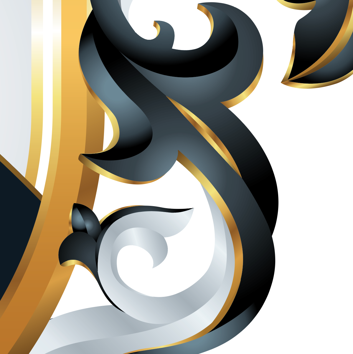 A closeup of the Hall coat of arms featuring flowing black and white mantling against the right side of the shield on a white background.