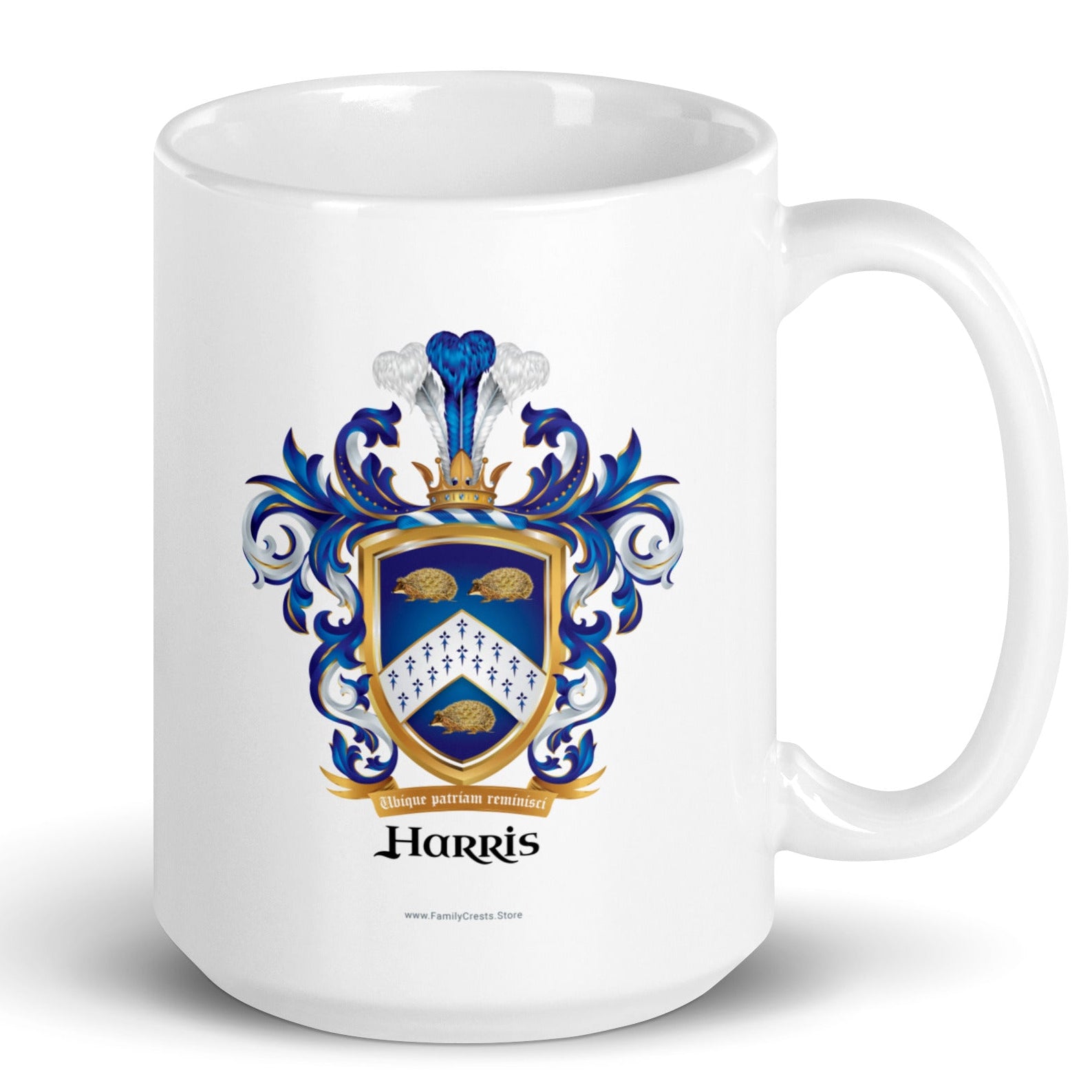 Harris Family Crest on a mug on white background