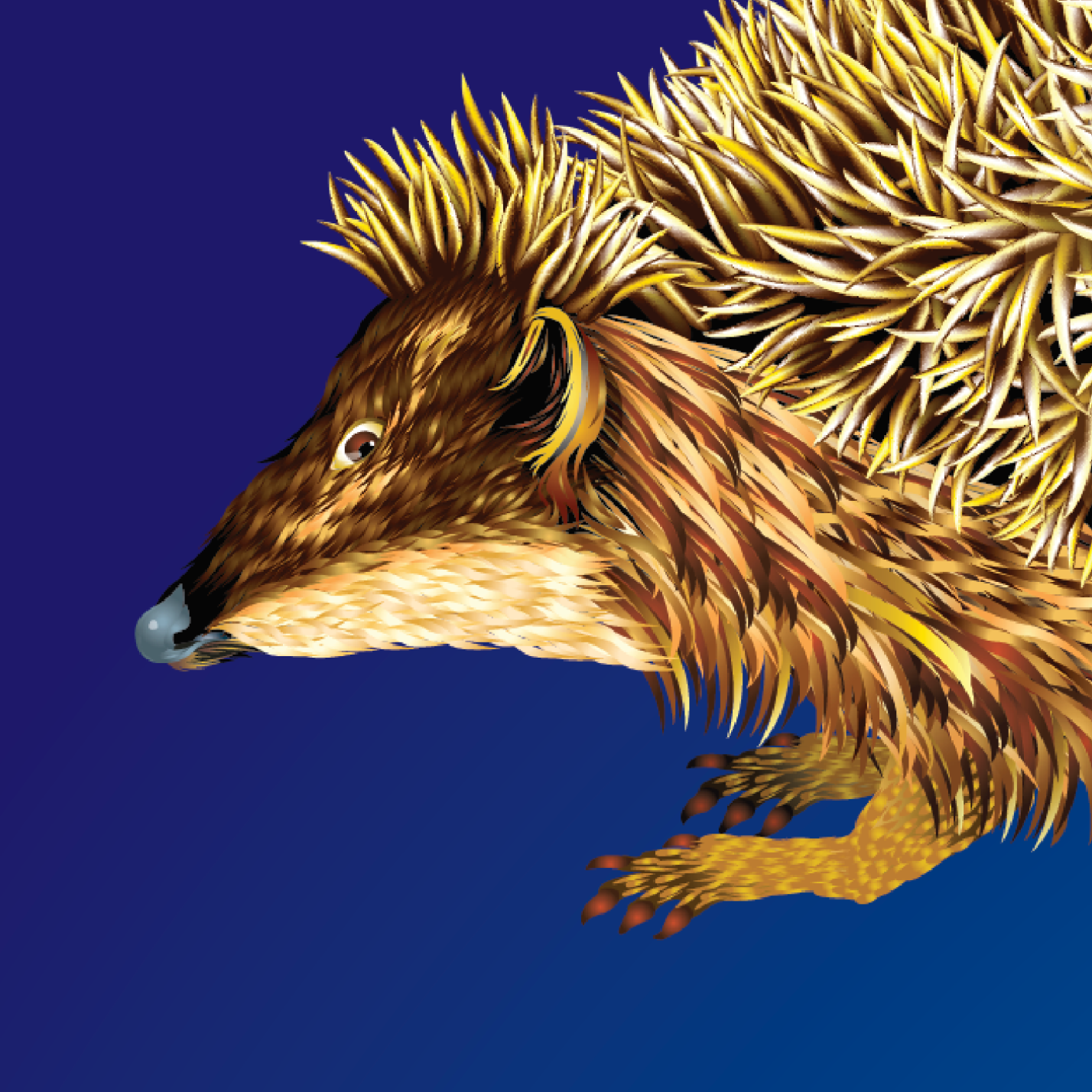 Harris Family Crest detail of crest Illustration of a hedgehog on a blue background