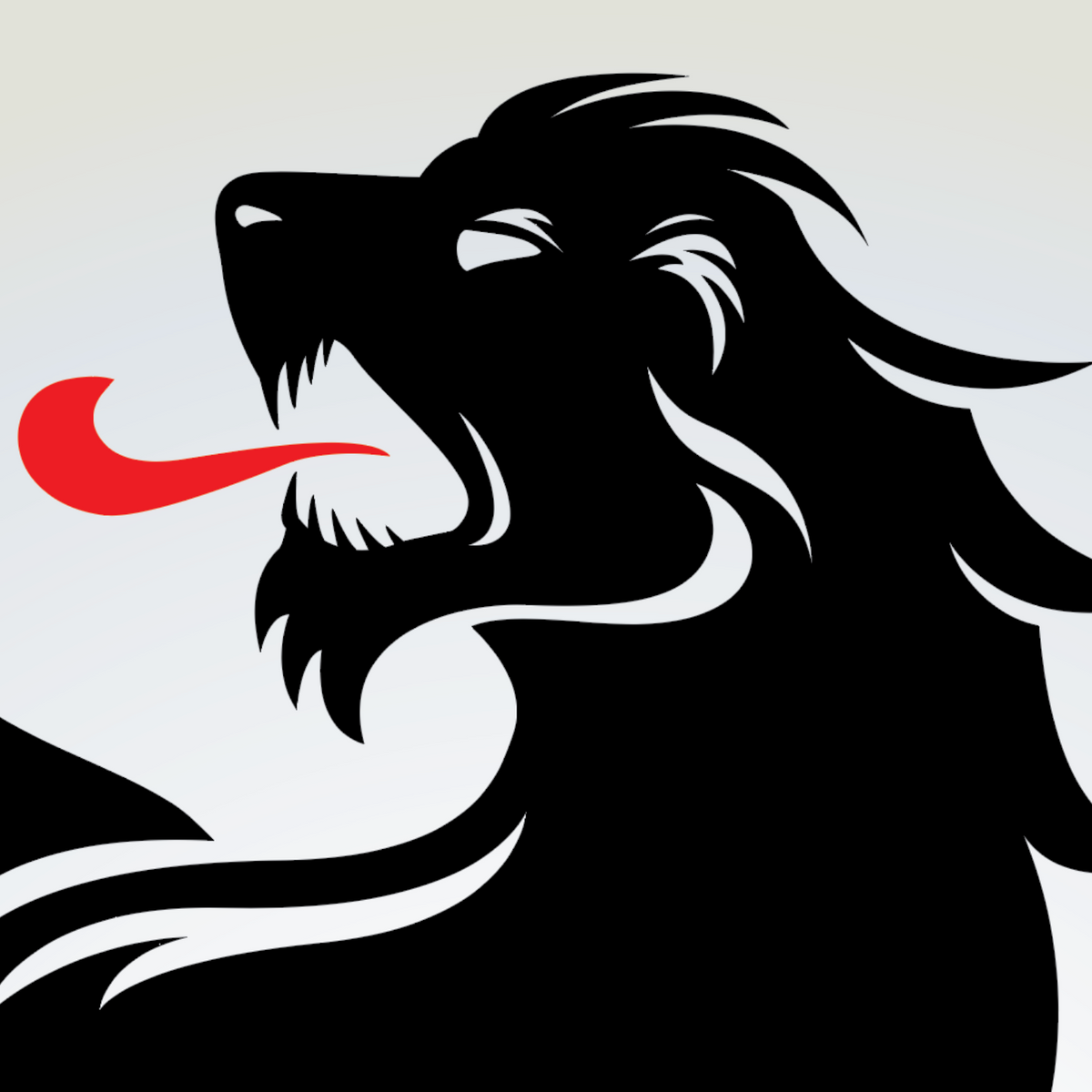 A close-up of the Hughes Family Coat of Arms from Wales featuring a black lion head with a red tongue, shown on a white background.