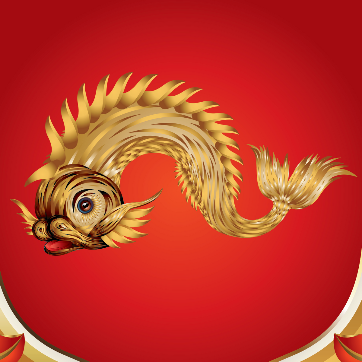 A close-up of the James Coat of Arms of Langley Hall showing the shield design with a red background, ornate gold border, and a stylized golden dolphin in the center.