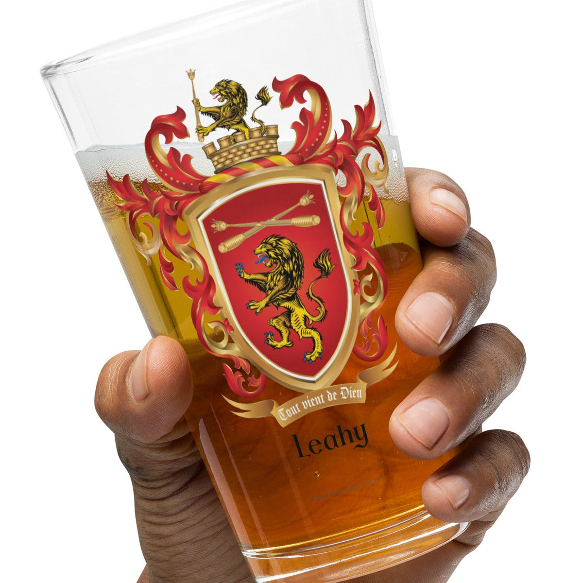 Leahy Family Crest beer glass