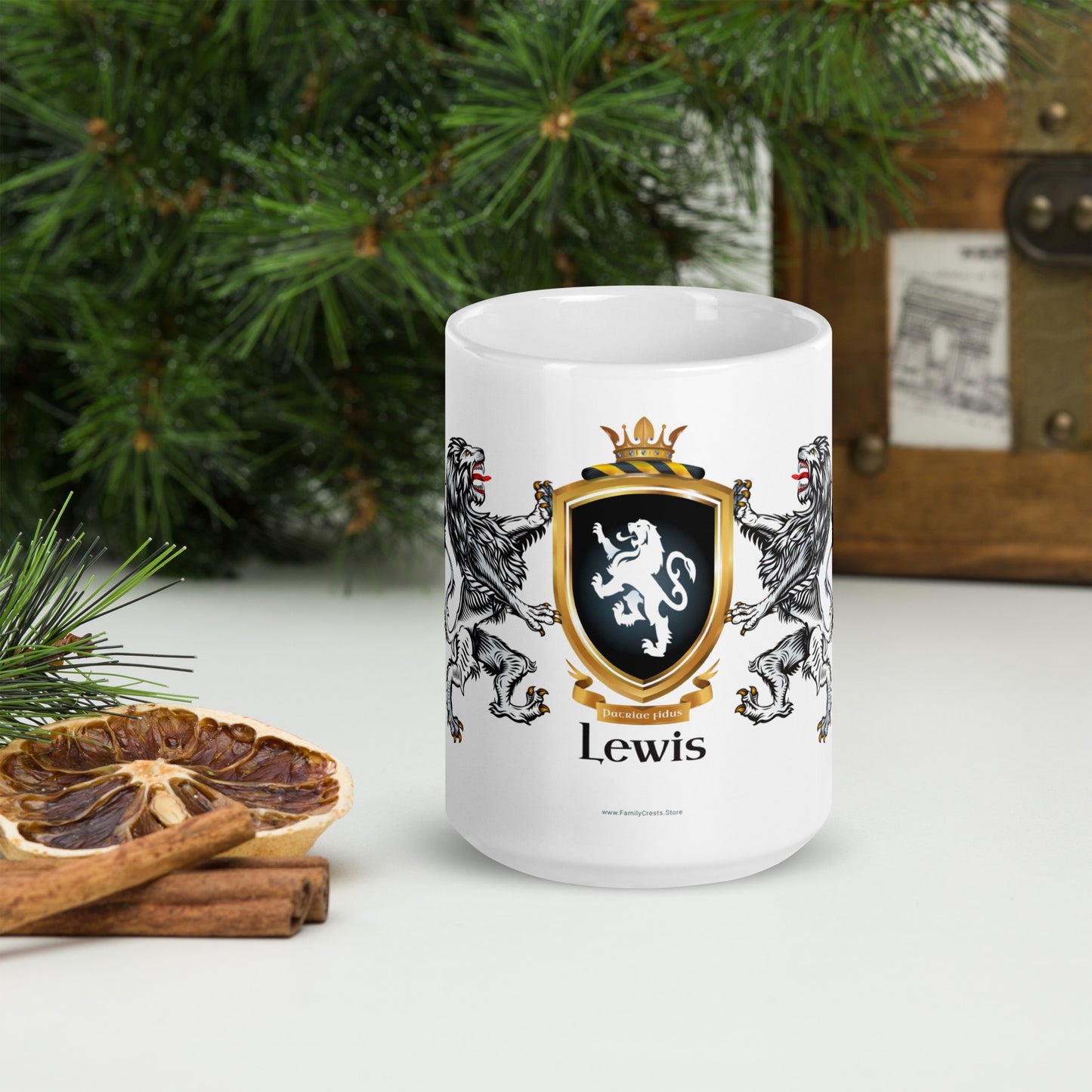 Lewis Family Crest mug with lions-Family Crests Store