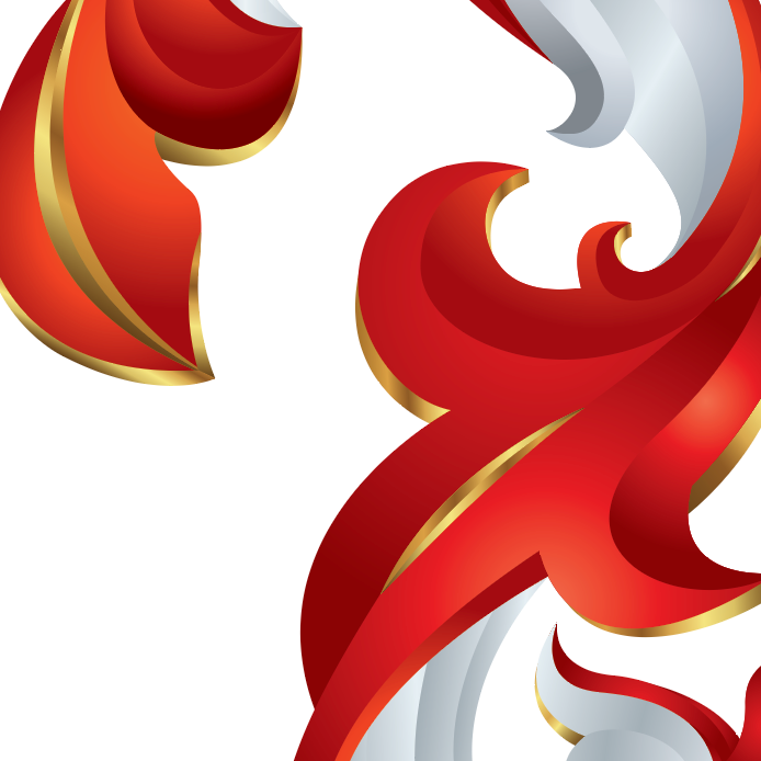 A detailed close up of the mantling on the Martin Family Crest showing red, white and gold elements.