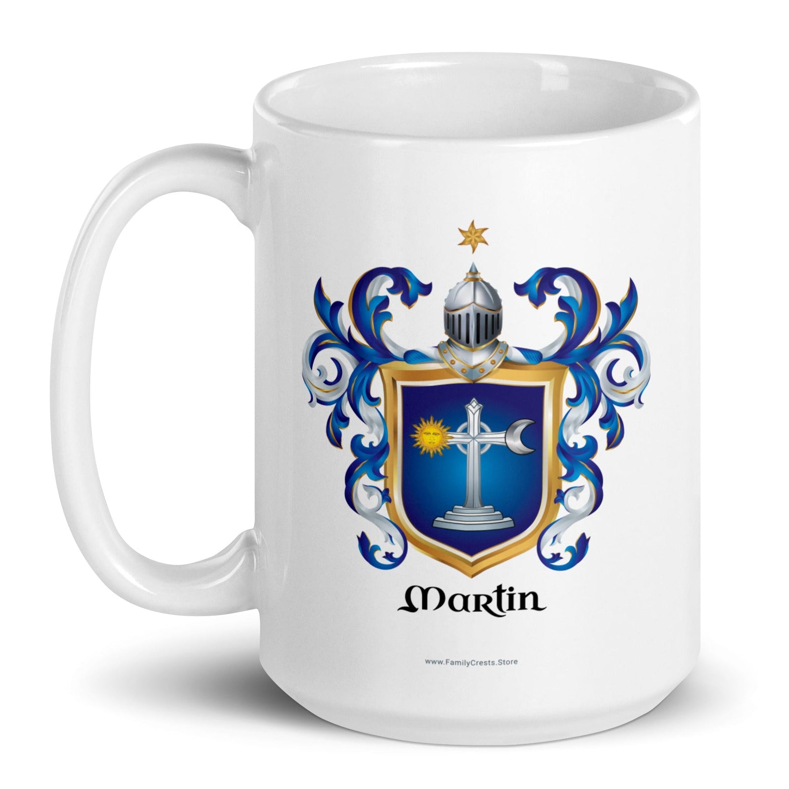 Martin Family Crest on a white mug against a white background